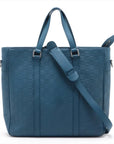 Pre-Loved Tadao Tote Damier Leather with Silver Hardware, Teal Blue
