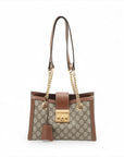 Pre-Loved Padlock Tote Monogram Coated Canvas Small with Gold Hardware, Beige Ebony