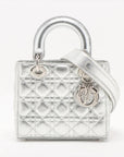 Pre-Loved Lady Dior Handbag Quilted Leather Mini with Silver Hardware, Silver
