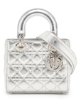 Pre-Loved Lady Dior Handbag Quilted Leather Mini with Silver Hardware, Silver