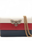 Pre-Loved Queen Margaret Wallet on Chain Crossbody Bag Leather Mini with Aged Gold Hardware, White, Red, and Navy Blue