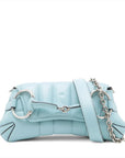 Pre-Loved Horsebit Chain Shoulder Bag Quilted Leather Small with Silver Hardware, Light Blue