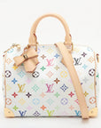 Pre-Loved Speedy Bandoulière Handbag Monogram Multicolore Coated Canvas 25 with Gold Hardware, White Multicolor