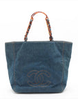 Pre-Loved CC Denim Tote Denim with Tortoise Shell Hardware, Blue