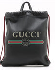 Pre-Loved Logo Print Drawstring Backpack Leather Medium with Black Hardware, Black