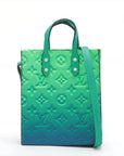 Pre-Loved Sac Plat Tote Monogram Leather XS with Silver Hardware, Green Blue Gradient