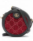 Pre-Loved Ophidia Round Mini Crossbody Bag Monogram Velvet Mini with Aged Gold Hardware, Red and Black