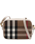 Pre-Loved Check Camera Bag Crossbody Bag Check Canvas Small with Gold Hardware, Beige Check / Cream