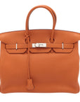 Pre-Loved Birkin Handbag Leather 35 with Palladium Hardware, Orange