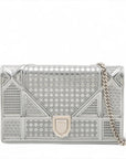 Pre-Loved Diorama Wallet on Chain Crossbody Bag Cannage Micro-Cannage Leather Small with Silver Hardware, Silver