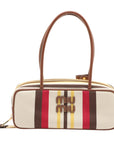 Pre-Loved Bowling Bag Handbag Striped Canvas Small with Gold Hardware, Beige Multicolor