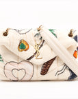 Pre-Loved Loulou Puffer Shoulder Bag Quilted Velvet Small with Aged Gold Hardware, Ivory Multicolor