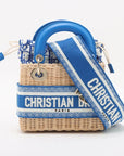 Pre-Loved Lady Dior Handbag Wicker Oblique Medium with Gold Hardware, Natural Beige and Blue