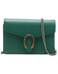 Pre-Loved Dionysus Wallet on Chain Crossbody Bag Leather Mini with Aged Gold and Silver Hardware, Green