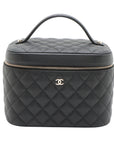 Pre-Loved CC Filigree Vanity Case Vanity Case Quilted Leather Small with Silver Hardware, Black