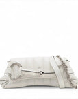 Pre-Loved Horsebit Chain Shoulder Bag Quilted Leather Small with Silver Hardware, White