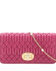 Pre-Loved Matelassé Wallet on Chain Crossbody Bag Quilted Leather Small with Gold Hardware, Pink