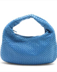 Pre-Loved Veneta Shoulder Bag Intrecciato Leather Medium with Silver Hardware, Blue
