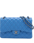 Pre-Loved Classic Double Flap Shoulder Bag Quilted Leather Jumbo with Ruthenium Hardware, Blue