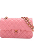 Pre-Loved Classic Double Flap Shoulder Bag Quilted Leather Small with Rainbow Iridescent Hardware, Pink