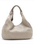 Pre-Loved Campana Shoulder Bag Intrecciato Leather with Gunmetal Hardware, Beige