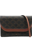 Pre-Loved Triomphe Wallet on Strap Crossbody Bag Triomphe Coated Canvas with Gold Hardware, Brown