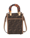 Pre-Loved Sunshine Shopper Tote FF Logo Canvas Coated Mini with Gold Hardware, Brown