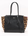 Pre-Loved Twin Pocket Tote Tote Leopard Leather Small with Silver Hardware, Black