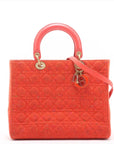 Pre-Loved Lady Dior Handbag Cannage Tweed Large with Gold Hardware, Red