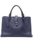 Pre-Loved Roma Tote Intrecciato Leather Medium with Gunmetal Hardware, Navy Blue