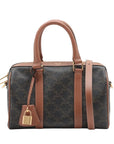 Pre-Loved Triomphe Boston Bag Handbag Triomphe Coated Canvas Small with Gold Hardware, Brown