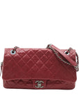 Pre-Loved Easy Flap Shoulder Bag Quilted Leather with Silver Hardware, Red