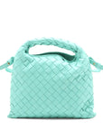 Pre-Loved Hop Handbag Intrecciato Leather Mini with Gold Hardware, Aqua Green