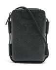 Pre-Loved Phone Pouch Crossbody Bag Monogram Leather with Black Hardware, Black