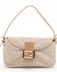 Pre-Loved Mamma Baguette Shoulder Bag Zucchino Coated Canvas with Gold Hardware, Beige