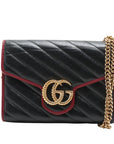Pre-Loved GG Marmont Torchon Wallet on Chain Crossbody Bag Quilted Leather Mini with Gold Hardware, Black