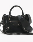 Pre-Loved Classic City Handbag Canvas Plain Mini with Silver Hardware, Black
