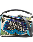 Pre-Loved Puzzle Handbag Embroidered Leather Small with Silver Hardware, Black Multicolor