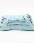 Pre-Loved Horsebit Chain Shoulder Bag Quilted Leather Small with Silver Hardware, Light Blue