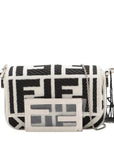Pre-Loved Baguette Crossbody Bag Monogram Canvas Nano with Silver Hardware, White and Black