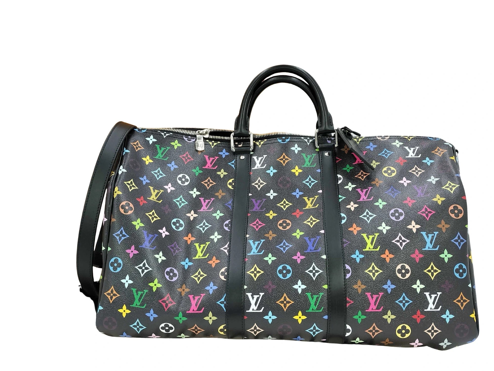 Louis Vuitton ブラック・マルチカラー ケース Pre-Loved Keepall Bandoulière Travel Bag Monogram Coated Canvas 50
