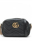 Pre-Loved GG Marmont Matelassé Camera Bag Crossbody Bag Quilted Leather Small with Aged Gold Hardware, Black