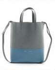 Pre-Loved Cabas Tote Leather Small with Gold Hardware, Gray and Blue