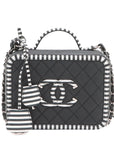 Pre-Loved CC Filigree Vanity Case Shoulder Bag Quilted Leather Medium with Silver Hardware, Black