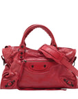 Pre-Loved City Handbag Leather with Matte Black Hardware, Red