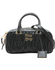 Pre-Loved Matelassé Bowling Bag Handbag Quilted Leather Mini with Gold Hardware, Black