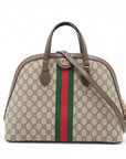 Pre-Loved Ophidia Handbag Monogram Coated Canvas Medium with Gold Hardware, Beige/Ebony