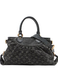 Pre-Loved Neo Cabby Handbag Monogram Denim MM with Aged Gold Hardware, Black