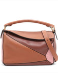 Pre-Loved Puzzle Handbag Colorblock Leather Small with Gold Hardware, Tan, Brown, and Pink