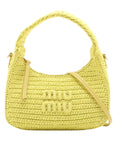 Pre-Loved Wander Hobo Shoulder Bag Raffia Mini with Gold Hardware, Yellow